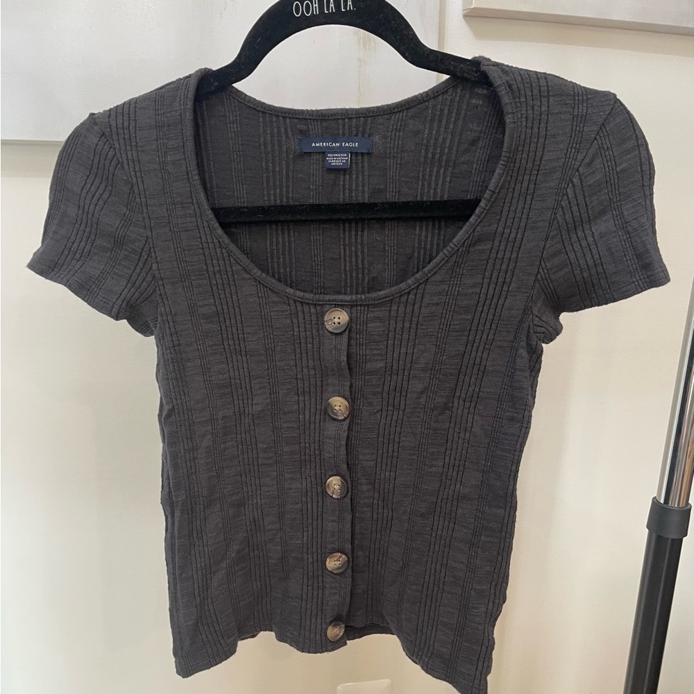 American Eagle Outfitters Charcoal Button-Down Shirt